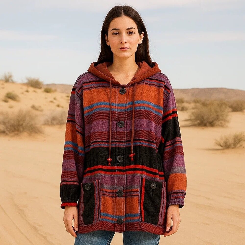 Vintage Phenom Wool Blend‎ Southwestern Jacket Small Grunge Boho Baja Festival
